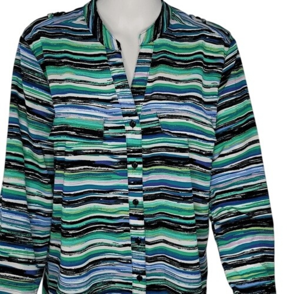 Notations Multi Color Striped Button Down Top - Picture 2 of 7